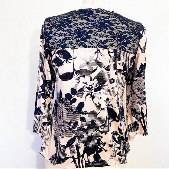 GILLIGAN O’MALLEY lace back gathered front silky print pj lounge knit top M - Picture 5 of 9